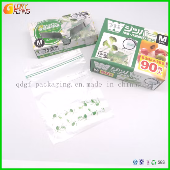 Retail Color Box Packaging Food Storage Ziplock Slider Bags Clear Plastic Freezer Reclosable PE Slider Zipper Fruit Fresh Bags in Boxes.